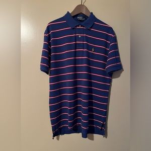 Polo medium blue with red and white stripe, size large
